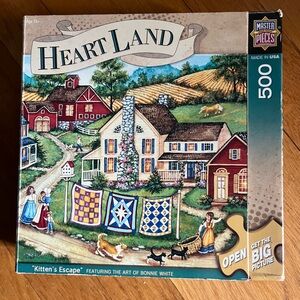 500 Piece Bonnie White Puzzle "Kitten's Escape Master Pieces Heart Land Complete